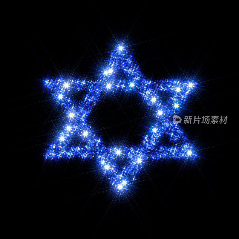 抽象插图代表装饰大卫星由蓝色闪烁的星星组成，作为犹太宗教/文化和犹太教的象征。所有的背景都是黑色的。